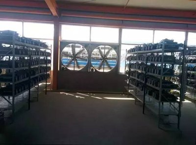Industrial Bitcoin mining farm utilizing advanced cooling systems with renewable energy integration