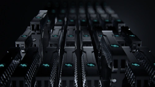 Interior view of a state-of-the-art cryptocurrency mining farm